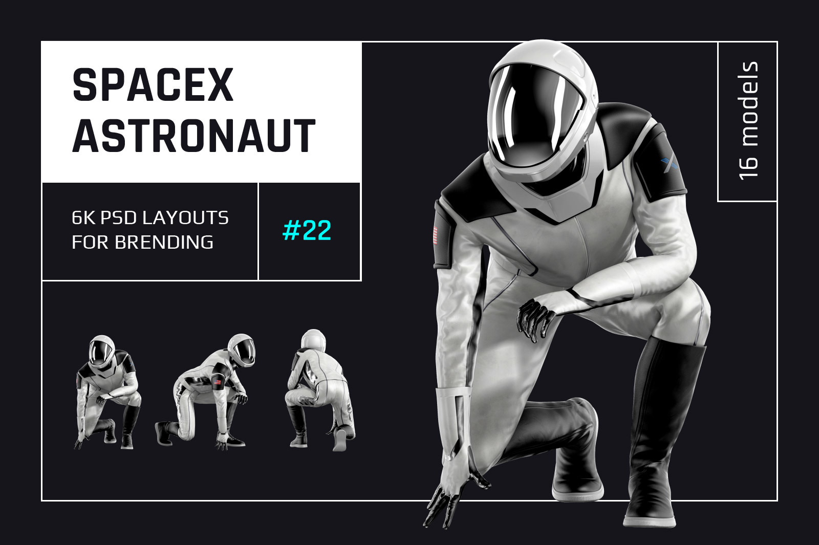 PSD Mockup 3D model SpaceX Astronaut #22 PSD Mockup 3D model SpaceX Astronaut #22