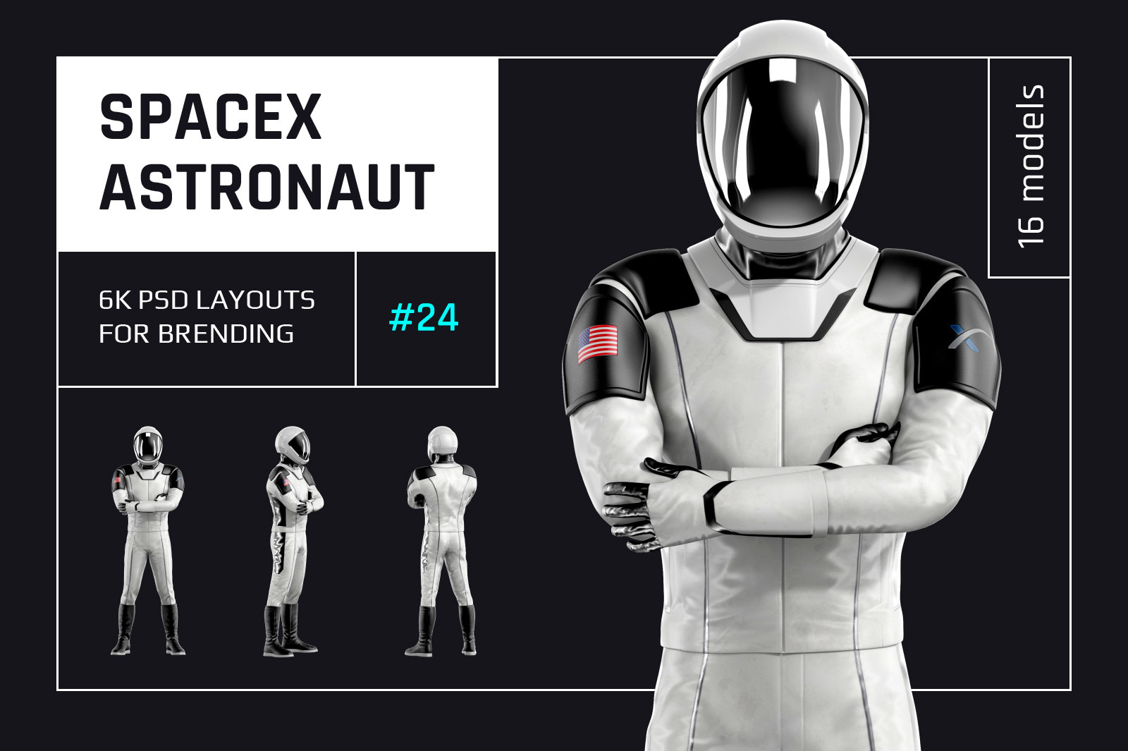 PSD Mockup 3D model SpaceX Astronaut #24 PSD Mockup 3D model SpaceX Astronaut #24
