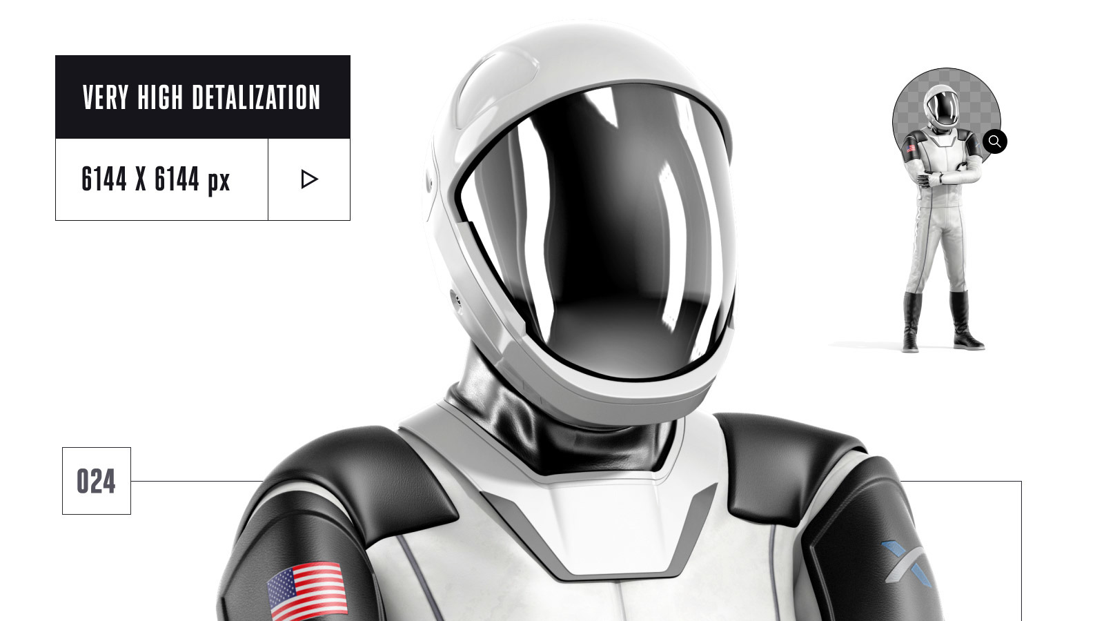 PSD Mockup 3D model SpaceX Astronaut #24 PSD Mockup 3D model SpaceX Astronaut #24