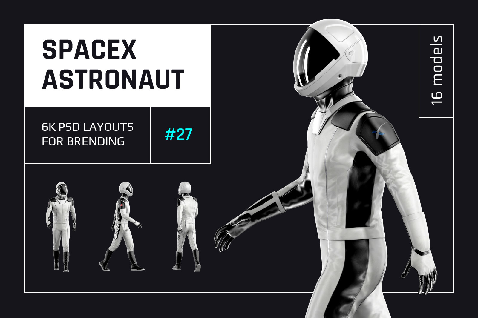 PSD Mockup 3D model SpaceX Astronaut #27 PSD Mockup 3D model SpaceX Astronaut #27