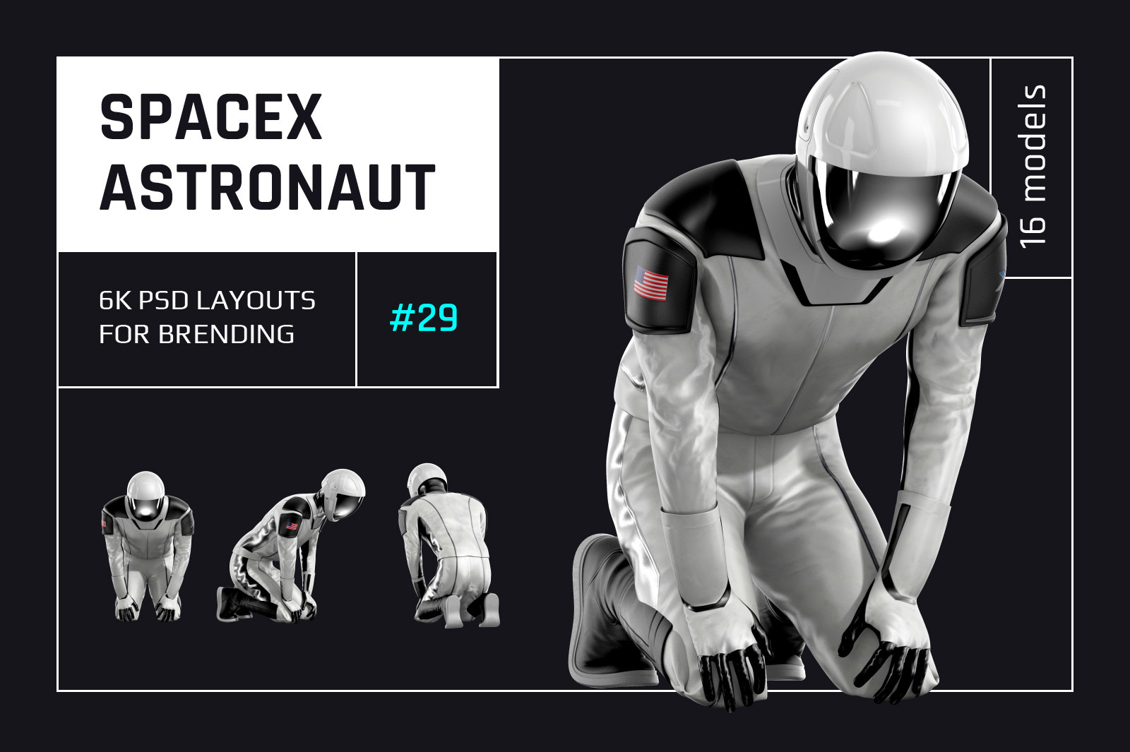 PSD Mockup 3D model SpaceX Astronaut #29 PSD Mockup 3D model SpaceX Astronaut #29