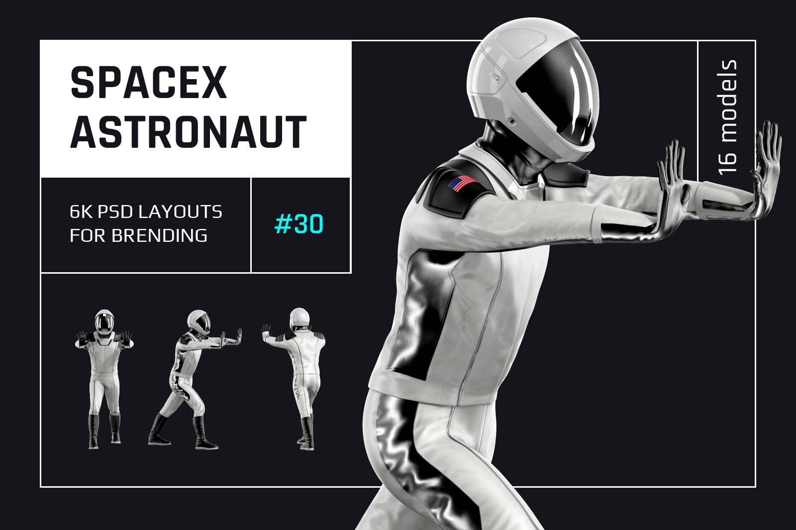 PSD Mockup 3D model SpaceX Astronaut #30 PSD Mockup 3D model SpaceX Astronaut #30