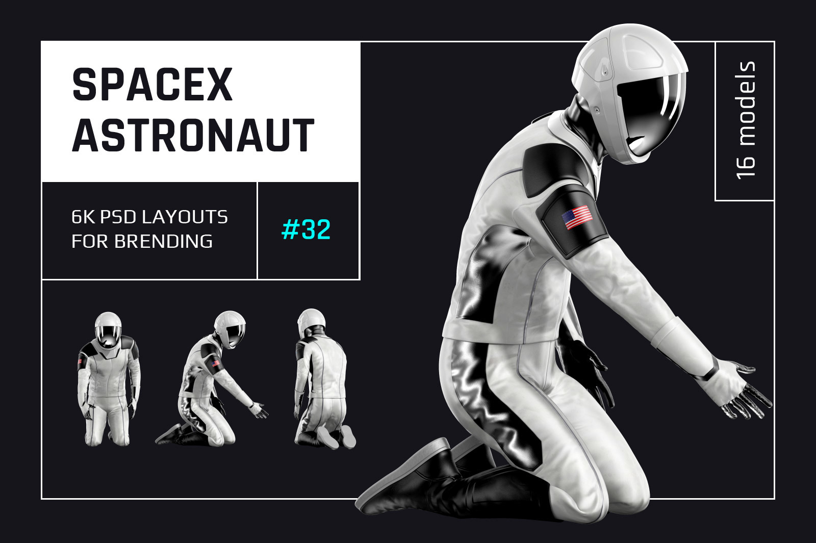 PSD Mockup 3D model SpaceX Astronaut #32 PSD Mockup 3D model SpaceX Astronaut #32
