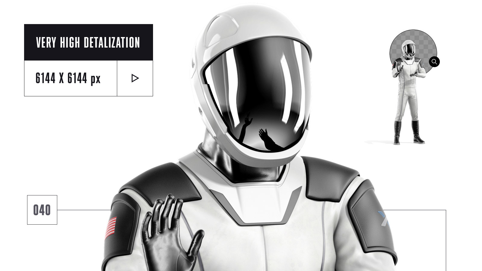 PSD Mockup 3D model SpaceX Astronaut #40 PSD Mockup 3D model SpaceX Astronaut #40