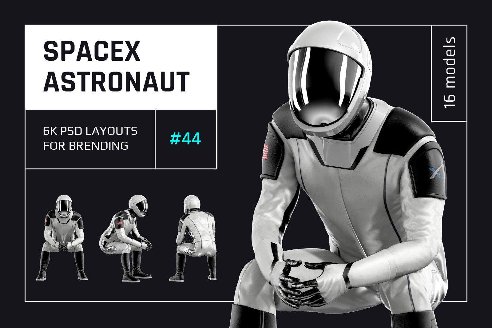 PSD Mockup 3D model SpaceX Astronaut #44 PSD Mockup 3D model SpaceX Astronaut #44
