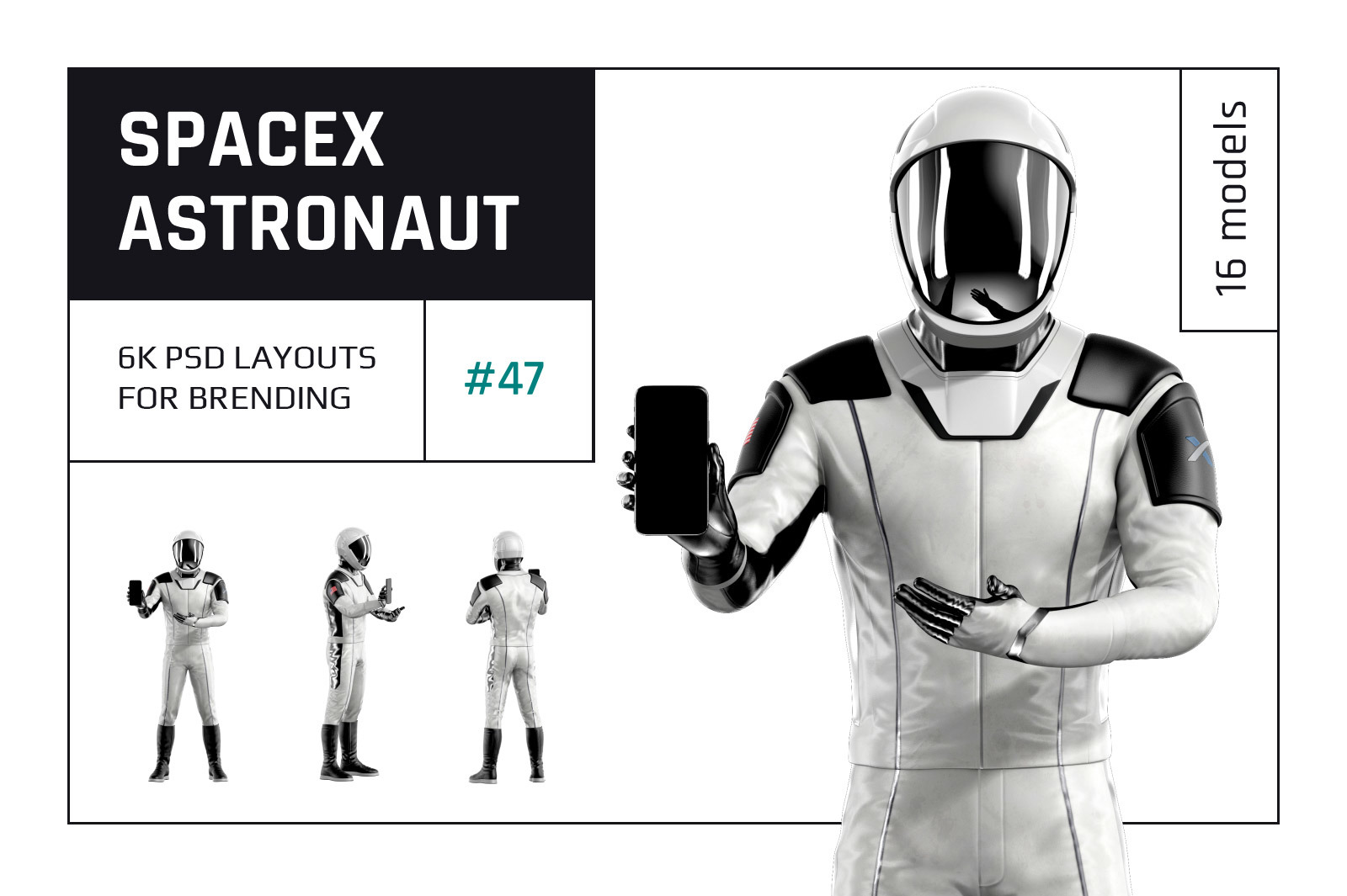PSD Mockup 3D model SpaceX Astronaut #47 PSD Mockup 3D model SpaceX Astronaut #47