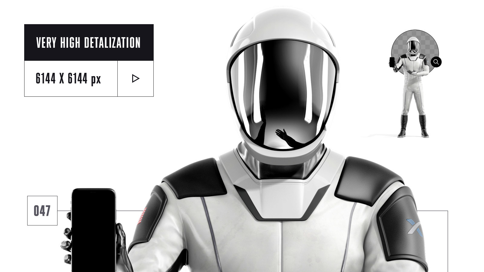PSD Mockup 3D model SpaceX Astronaut #47 PSD Mockup 3D model SpaceX Astronaut #47