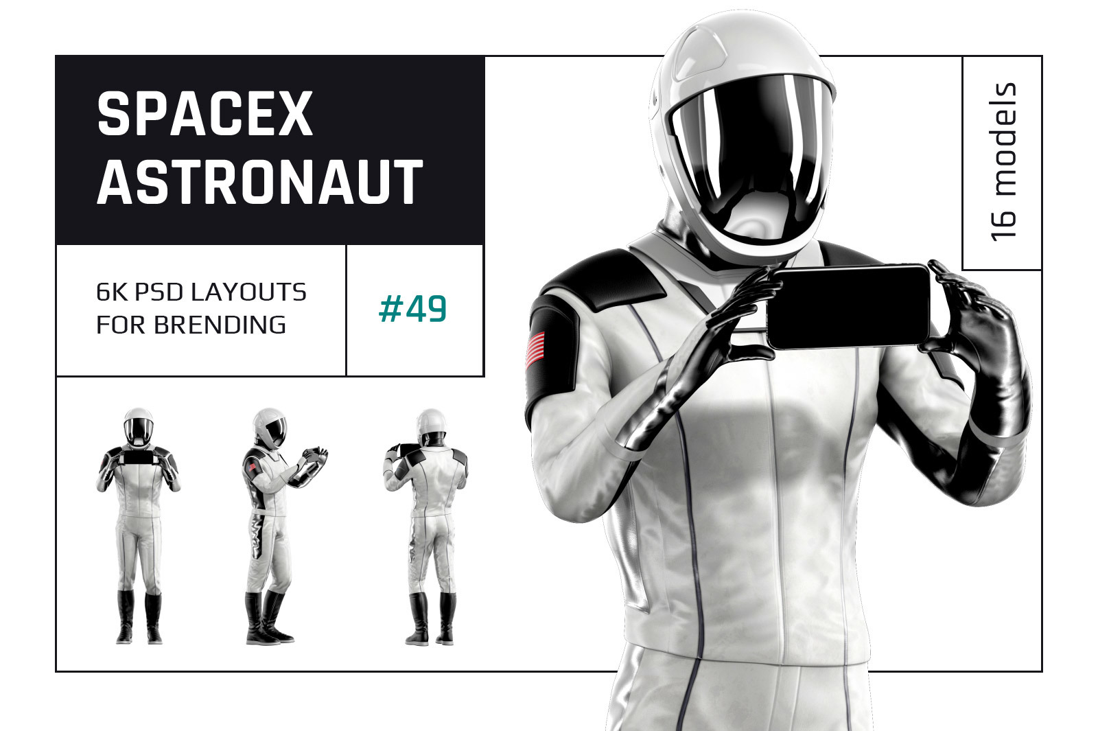 PSD Mockup 3D model SpaceX Astronaut #49 PSD Mockup 3D model SpaceX Astronaut #49