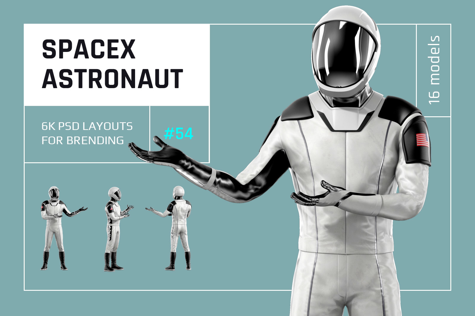 PSD Mockup 3D model SpaceX Astronaut #54 PSD Mockup 3D model SpaceX Astronaut #54