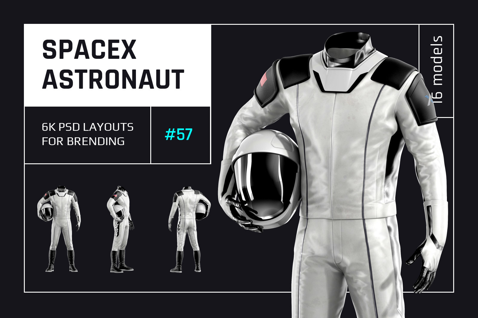 PSD Mockup 3D model SpaceX Astronaut #57 PSD Mockup 3D model SpaceX Astronaut #57