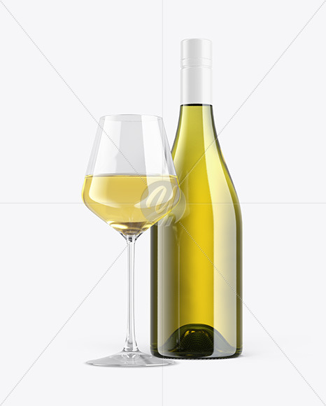 Antique Green Wine Bottle With Glass Mockup