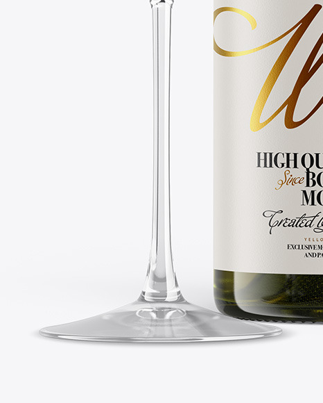 Antique Green Wine Bottle With Glass Mockup