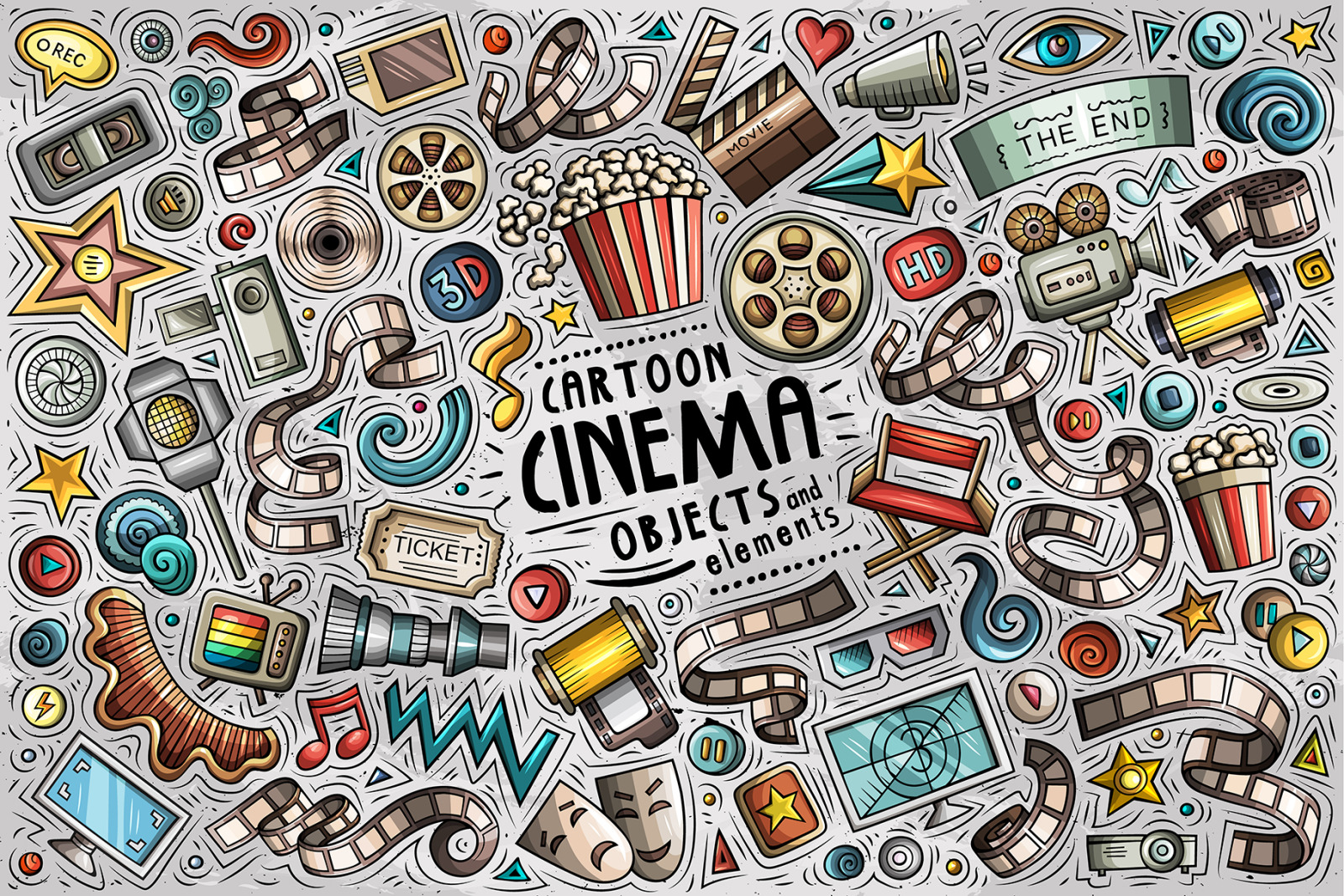 Cinema Cartoon Objects Set