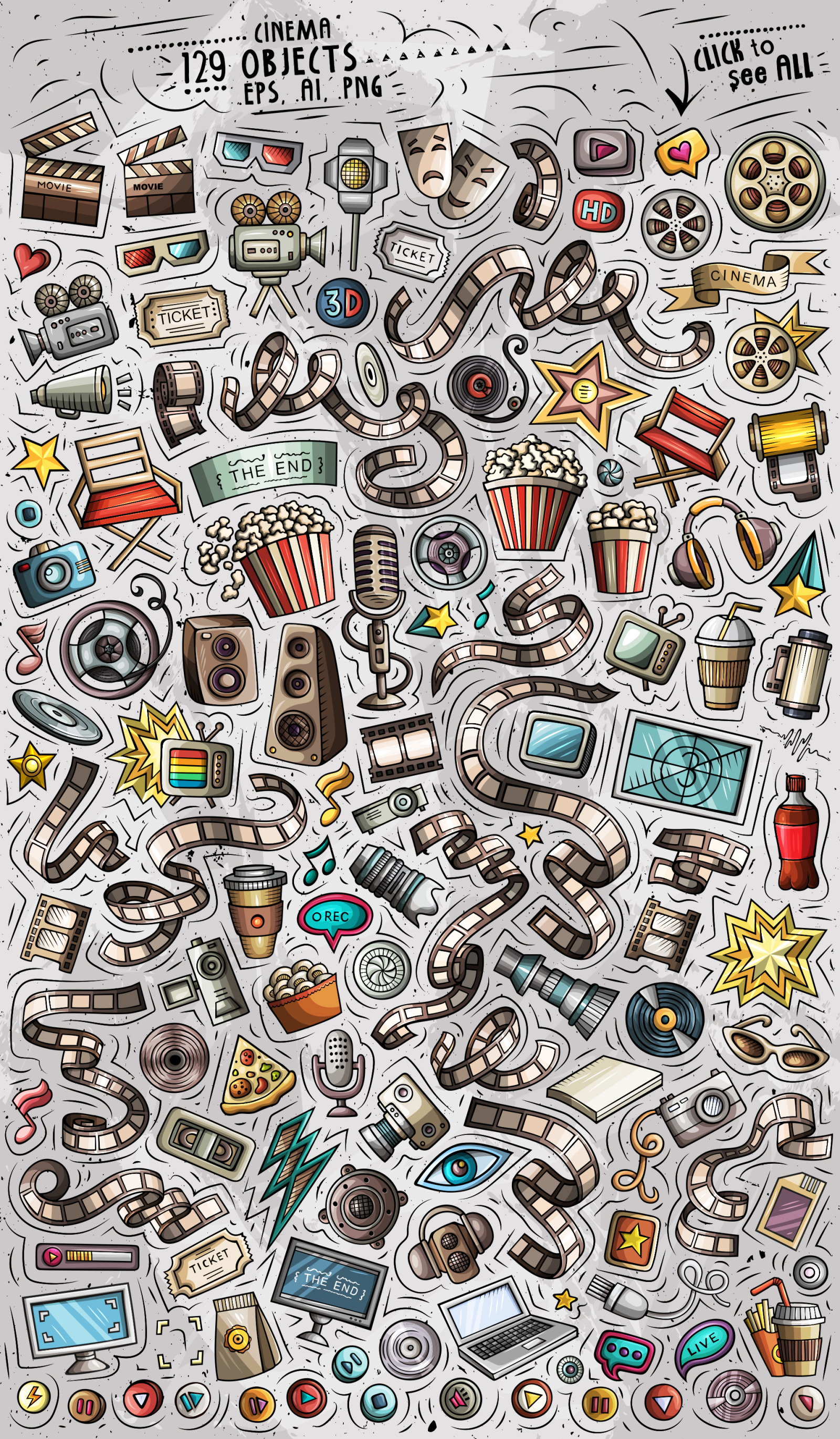 Cinema Cartoon Objects Set Cinema Cartoon Objects Set