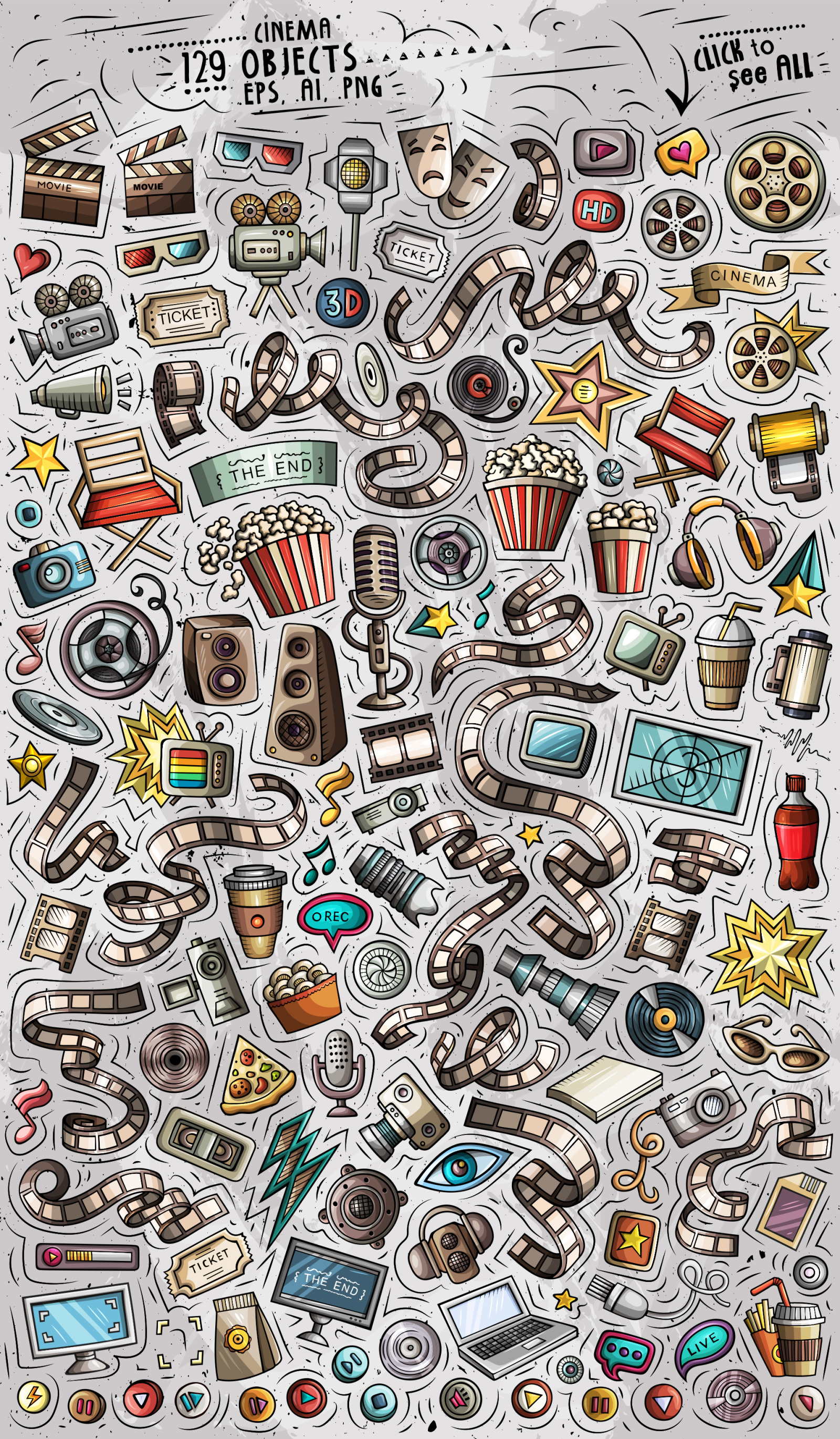 Cinema Cartoon Objects Set