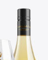 Clear White Wine Bottle With Glass Mockup