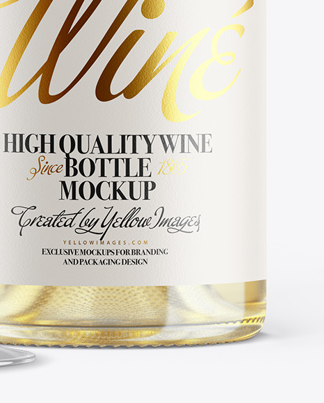 Clear White Wine Bottle With Glass Mockup