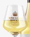 Clear White Wine Bottle With Glass Mockup