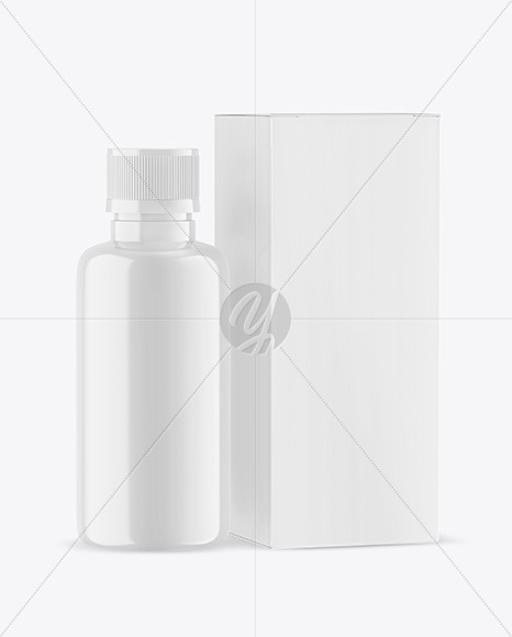 Glossy Bottle with Box Mockup