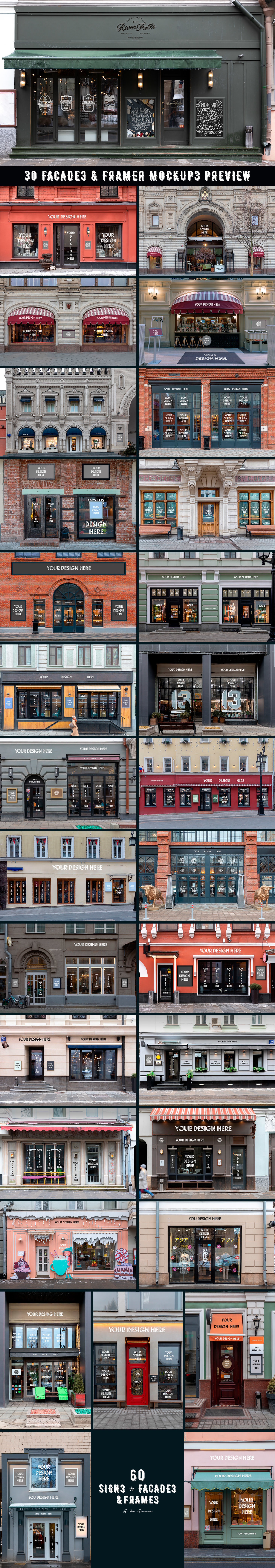 60 Signs, Facades and Frames mockups