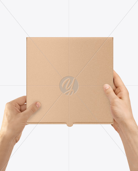 Hands with Mini Kraft PIzza Box Mockup