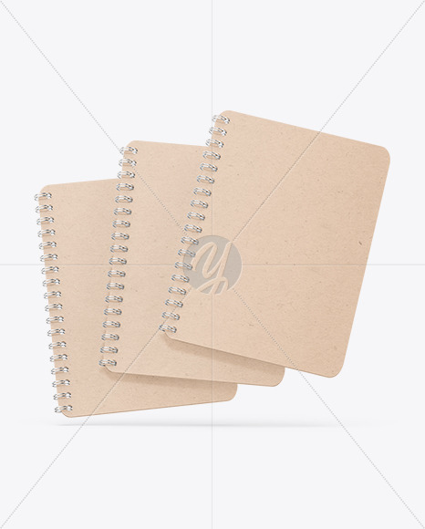 Three Kraft Spring Notebooks Mockup