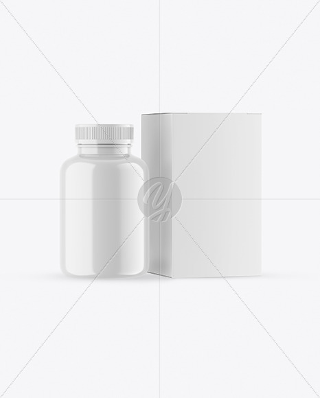 Glossy Plastic Jar with Box Mockup