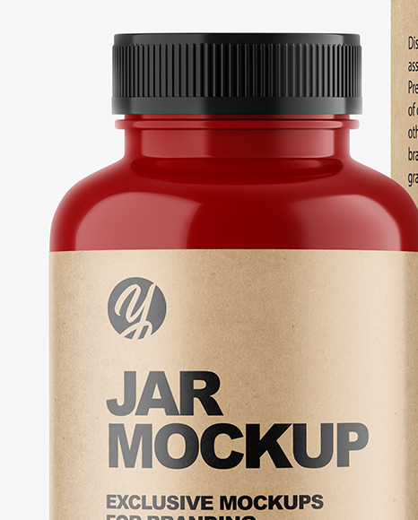 Glossy Plastic Jar with Kraft Box Mockup