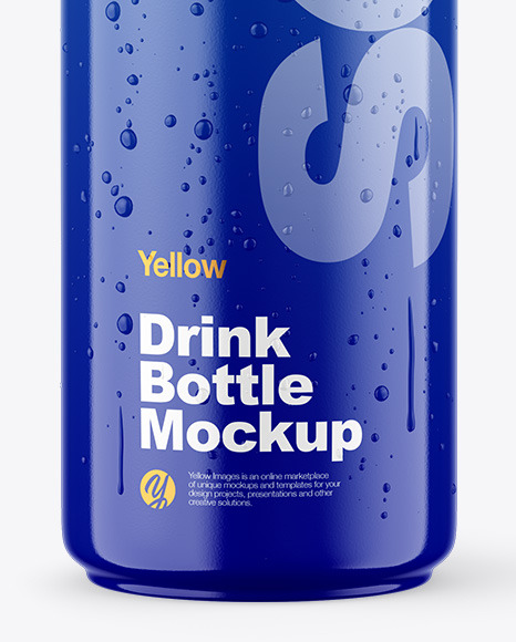 Glossy Drink Bottle w/ Drops Mockup