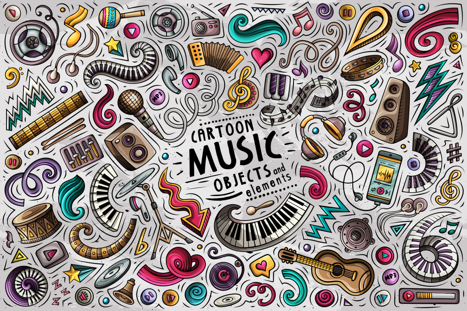 Music Cartoon Objects Set