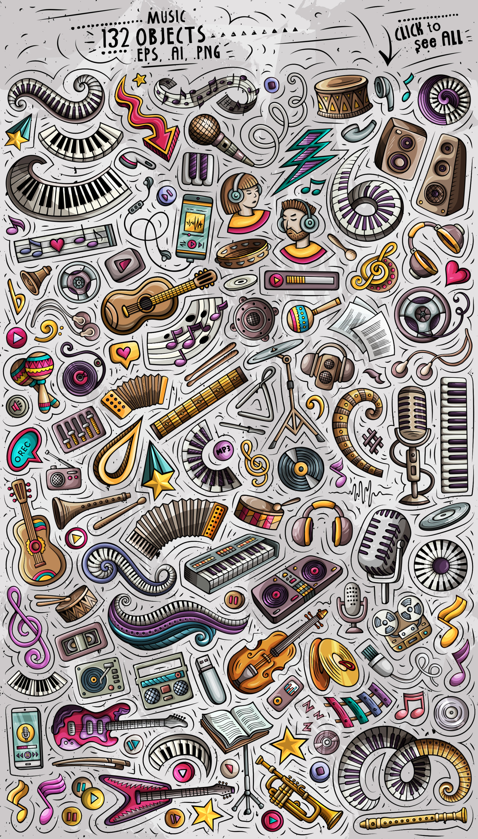 Music Cartoon Objects Set