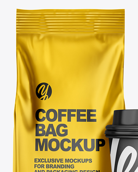 Metallic Coffee Bag with Cup Mockup