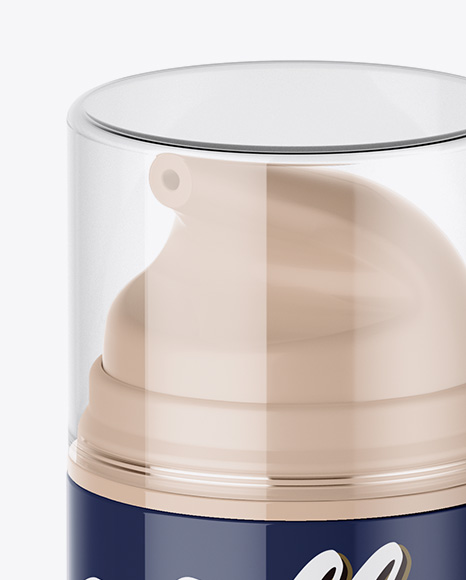 Glossy Cream Bottle with Transparent Cap Mockup - Half-Side View (High-Angle Shot)