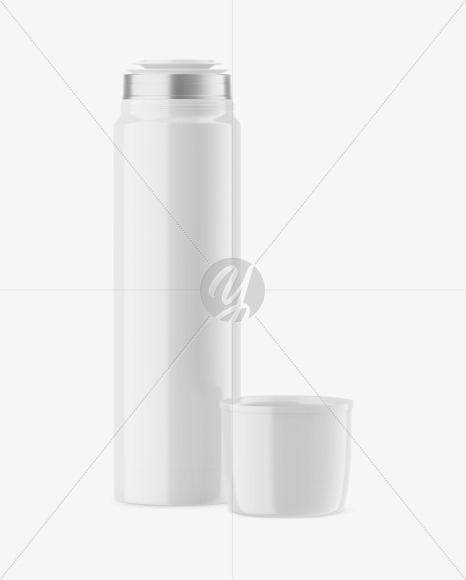 Opened Glossy Thermos Mockup