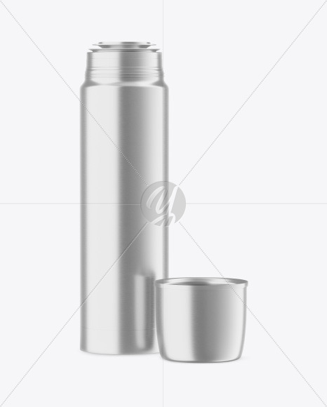 Opened Metallic Thermos Mockup