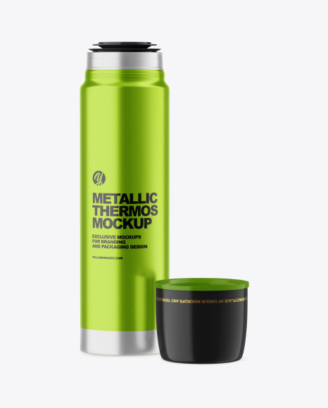 Opened Metallic Thermos Mockup - Mockup termo