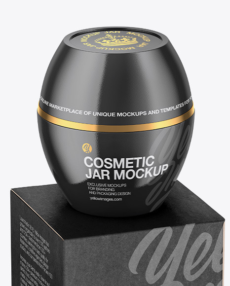 Glossy Cosmetic Jar with Kraft Box Mockup