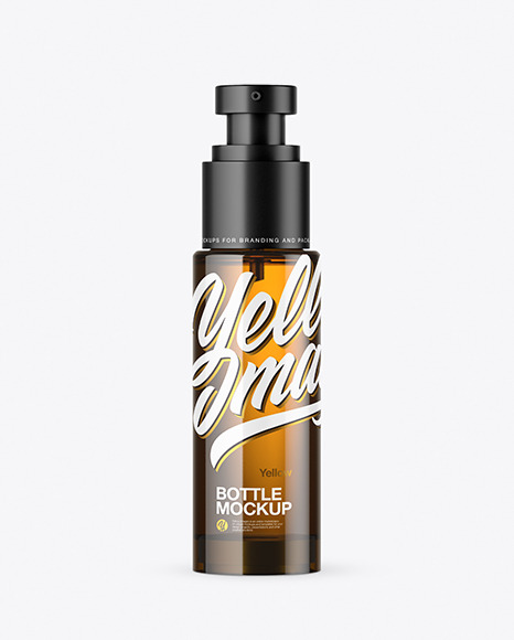 Amber Glass Cosmetic Bottle with Pump Mockup