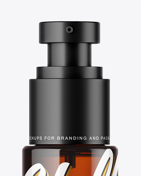 Dark Amber Glass Cosmetic Bottle with Pump Mockup