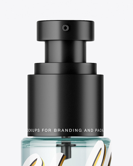 Blue Glass Cosmetic Bottle with Pump Mockup