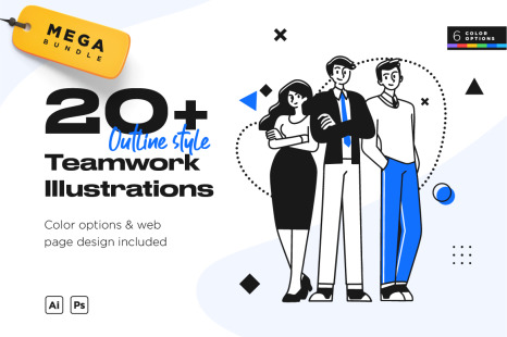 Teamwork Illustrations Set - Present ideas