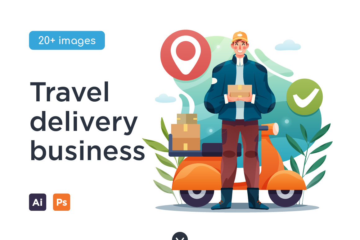 Travel Delivery &amp; Business Illustrations Set