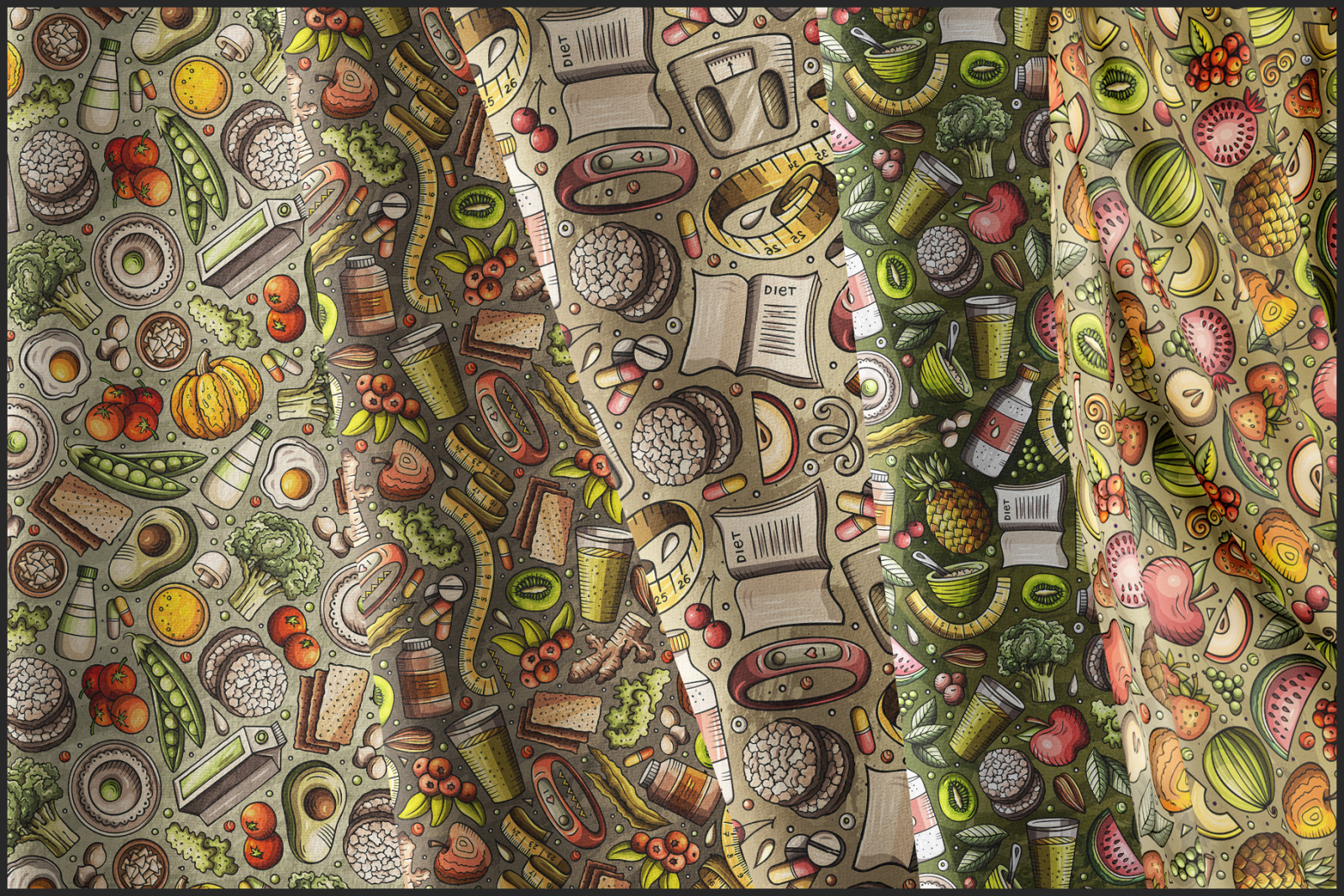 Diet Food Cartoon Seamless Patterns Diet Food Cartoon Seamless Patterns