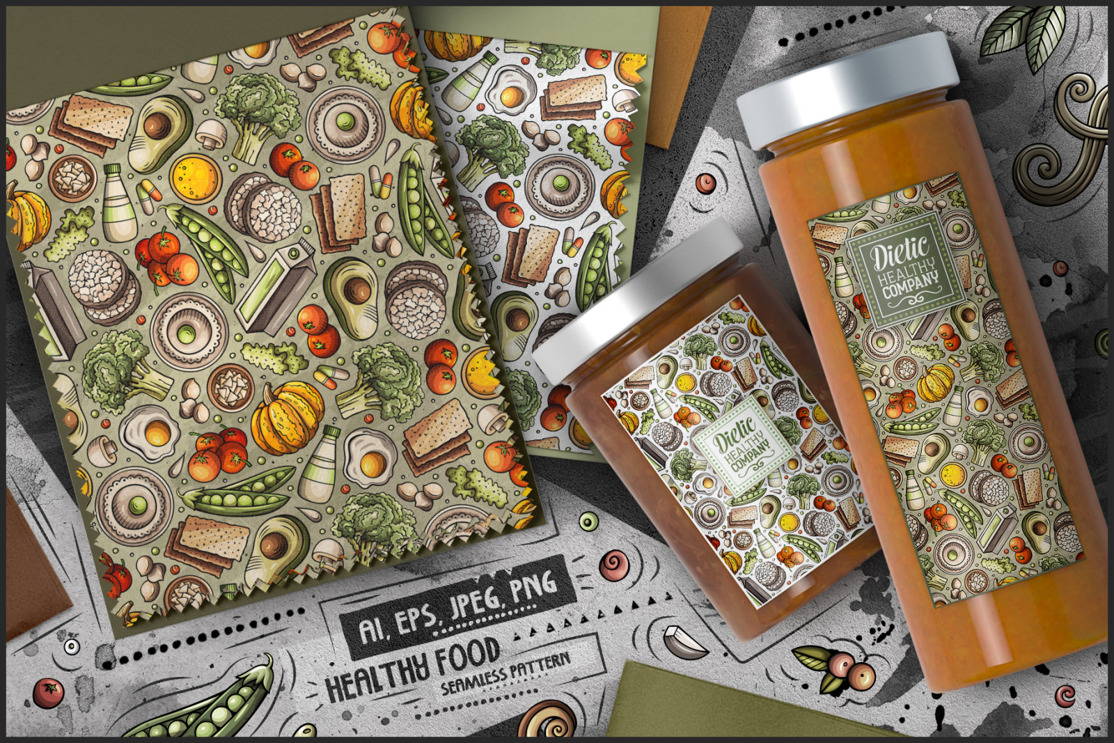 Diet Food Cartoon Seamless Patterns Diet Food Cartoon Seamless Patterns