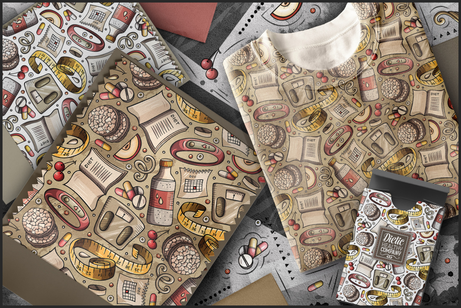 Diet Food Cartoon Seamless Patterns Diet Food Cartoon Seamless Patterns