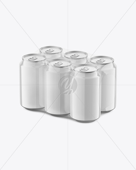 6 Pack Glossy Cans Mockup