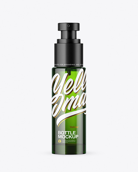 Green Glass Cosmetic Bottle with Pump Mockup