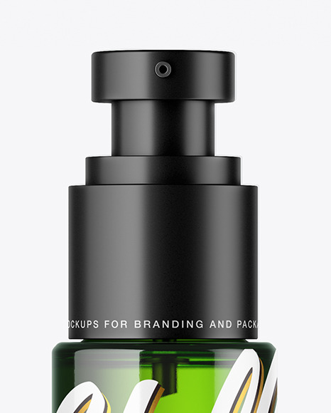 Green Glass Cosmetic Bottle with Pump Mockup