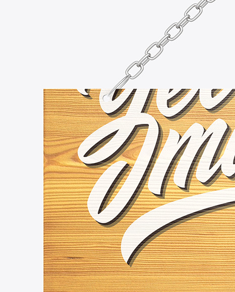 Wooden Sign w/ Metallic Chain Mockup