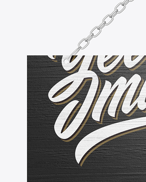 Wooden Sign w/ Metallic Chain Mockup